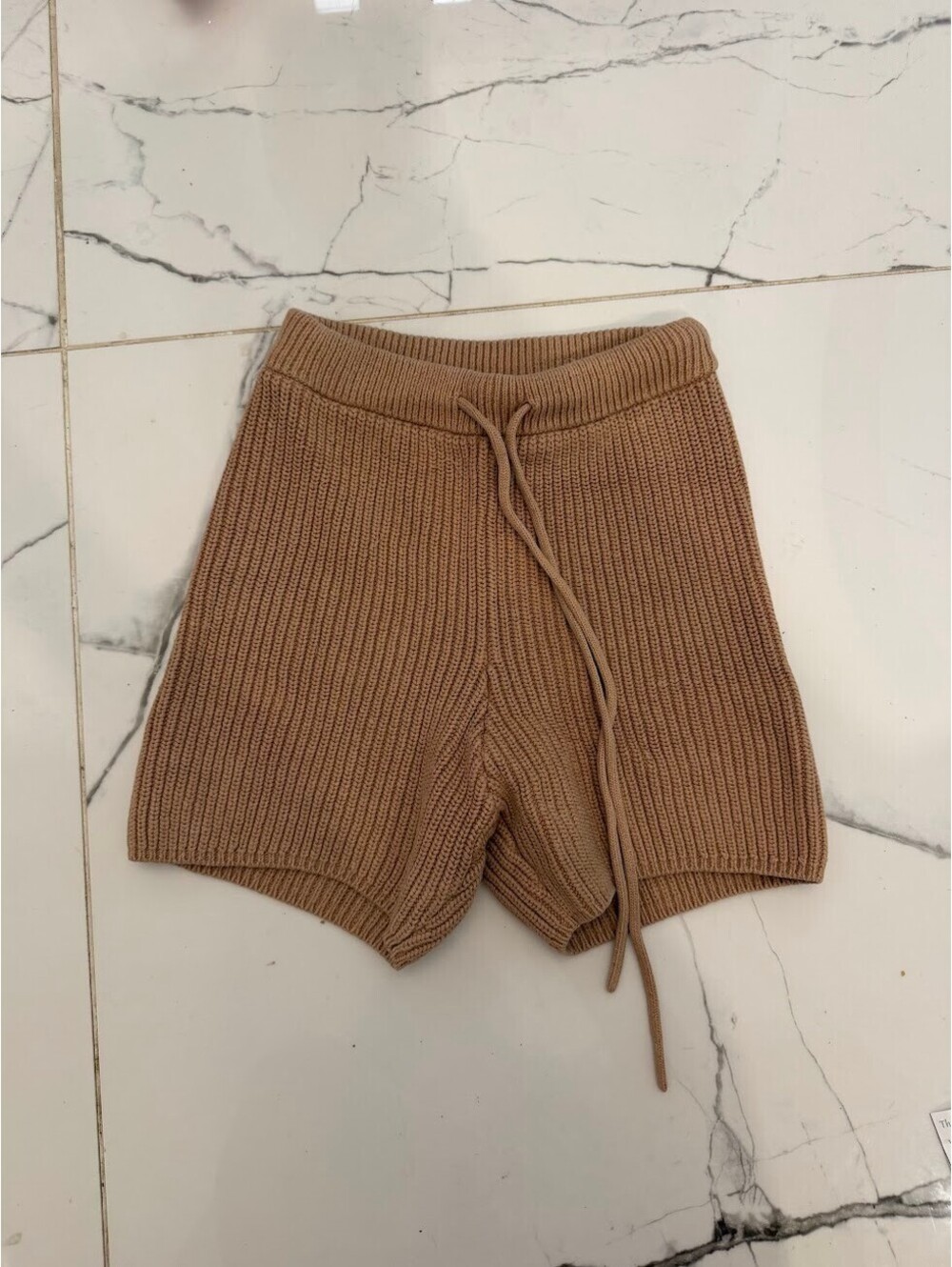 Reformation Sanzo Tan Knit Drawstring Shorts XS